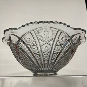 Vintage Indiana Glass Paneled Daisy Bowl 9” Clear Pressed Mid Century Scalloped